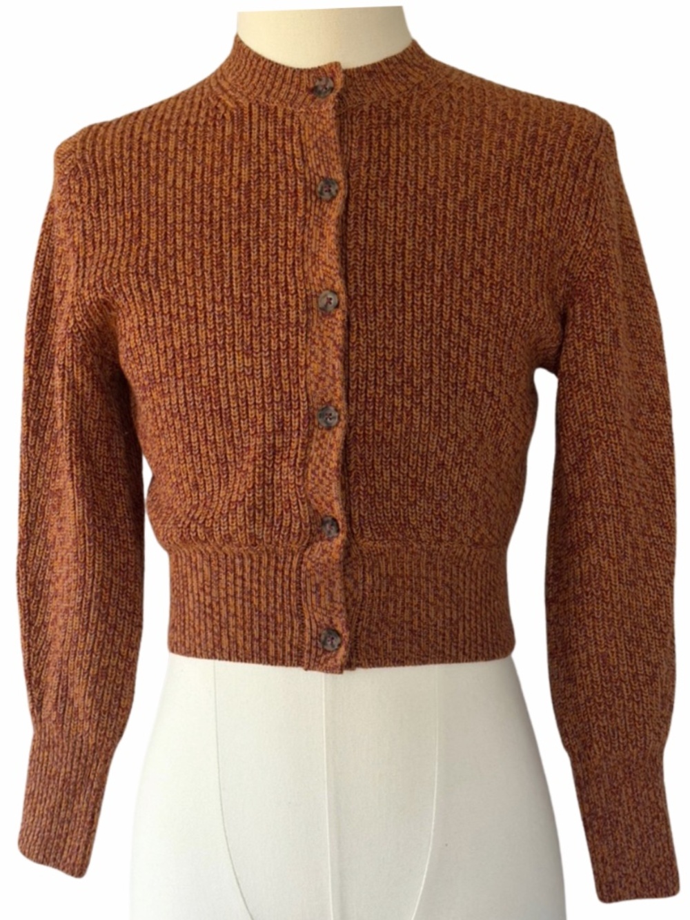 Aritzia Wilfred 100% Merino Wool Cropped Cardigan Rust Marle 2XS